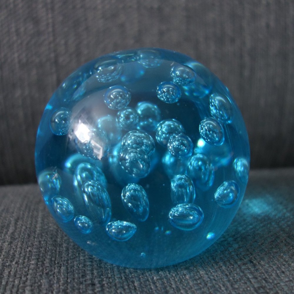 J Line Pleasure of Living Blue Glass Paperweight